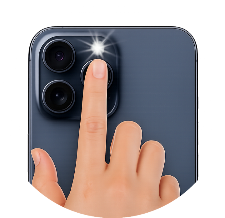 Index finger covering the iPhone rear camera and flash
